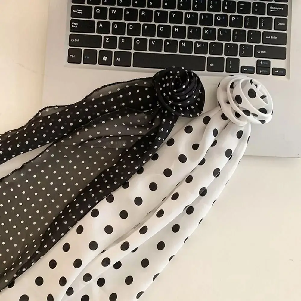 

Fashion Rose Flower Long Satin Scarf Pure Color Kerchief Chiffon Neckerchief Soft Collar Decoration Chiffon Scarves