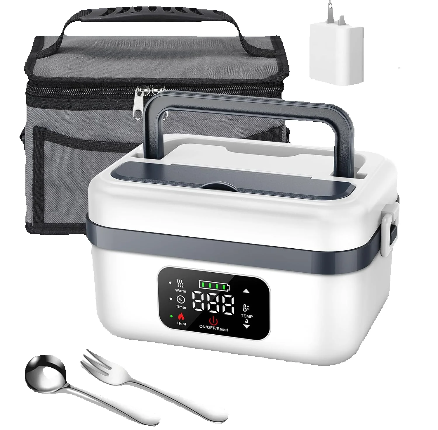 Kabellose elektrische Heiz-Lunchbox, wiederaufladbarer selbstheizender Essenswärmer mit 4×4000mAh Akku, tragbar für Arbeit, Reisen, Auto und Büro. – Detail 2