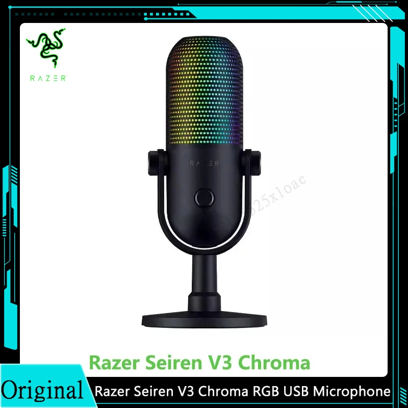 New Razer Seiren V3 Chroma RGB USB Microphone,Stream & Game Reactive Lighting Tap-to-Mute Sensor Supercardioid Condenser Mic