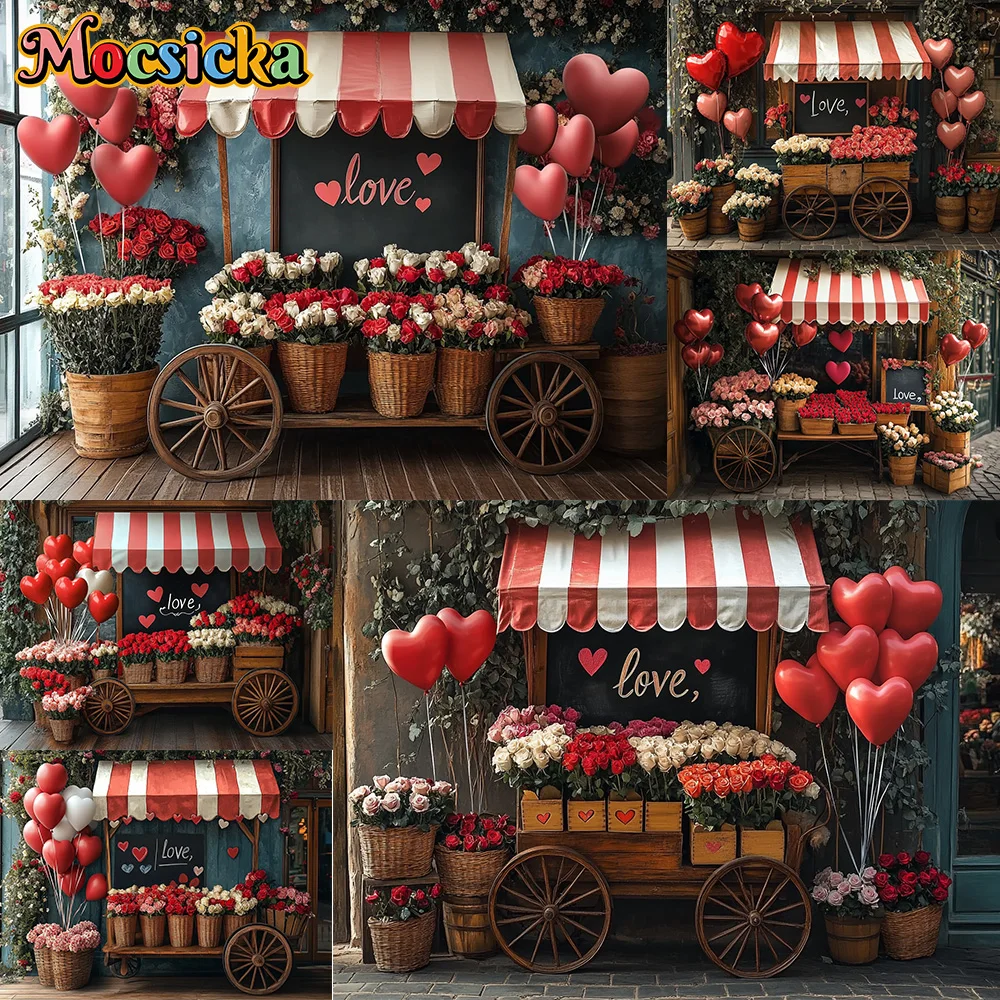 

Mocsicka фон для фотосъемки красочный цветочный магазин воздушные шары украшения для девочек пары День святого Валентина фоны для фотографий