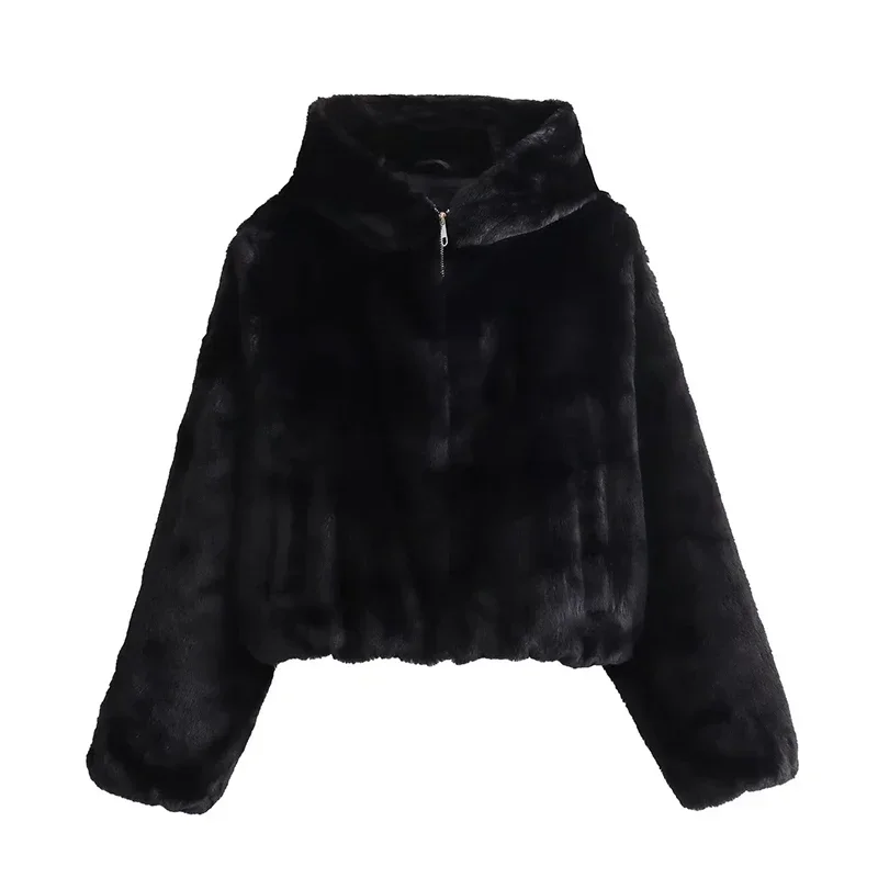 Autumn Winter New Women Jacket Vintage Solid Faux Fur Coat Fashion Hooded Thick Warm Faux Office Lady Female Casual Tops