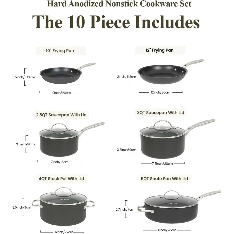 Hard Anodized Nonstick Cookware Sets with Stainless Steel Handle, Pots and Pans Set Non Stick, Kitchen Cooking Sets