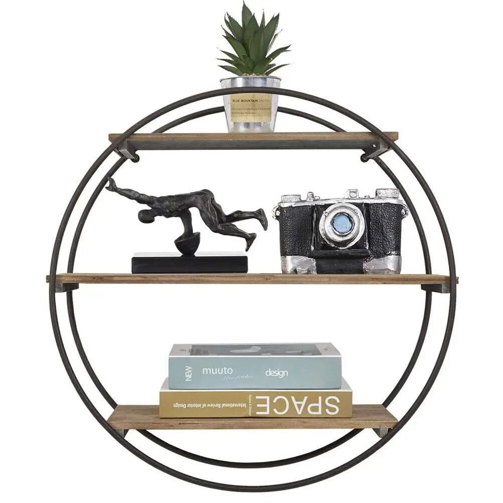 

Metal Frame Round Wall Floating Ledge Shelf Book Storage Spice Rack Home Decor