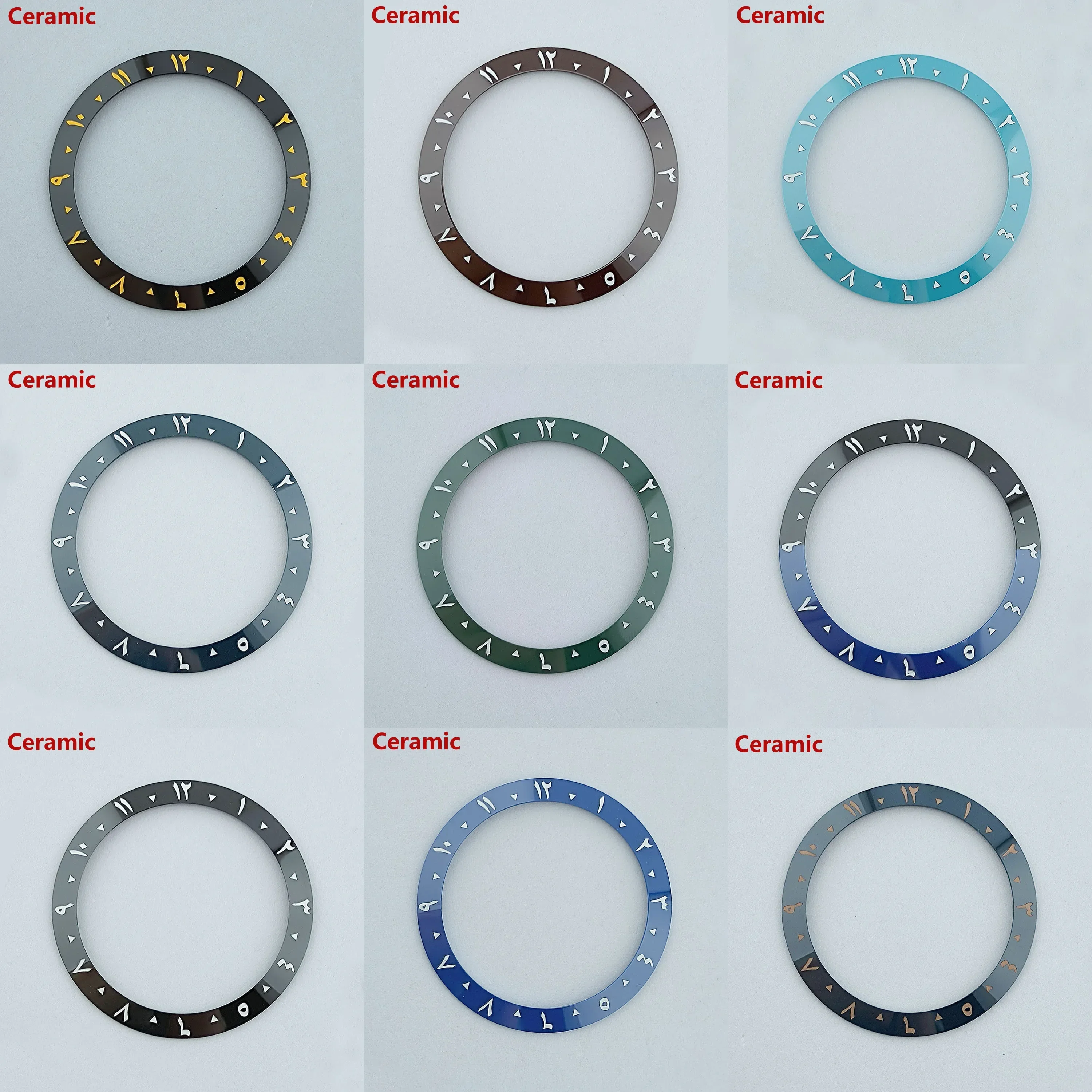 

38mm watch bezel insert arabic text sloping ceramic watch bezel for 40mm SUB GMT YACHT case watch replace parts repair tools