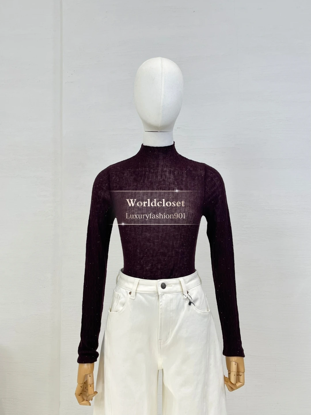 

2025 Autumn Winter Women's Brown/Balck/Purple Long Sleeve Knit Yarn Slim Sweater Pullover Tops