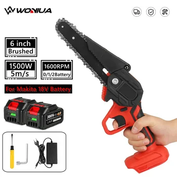 무선 전기톱 가지치기 체인톱, 휴대용 정원 나무 벌목 트리밍 톱, 마키타 18V 배터리용 목재 절단, 6 인치