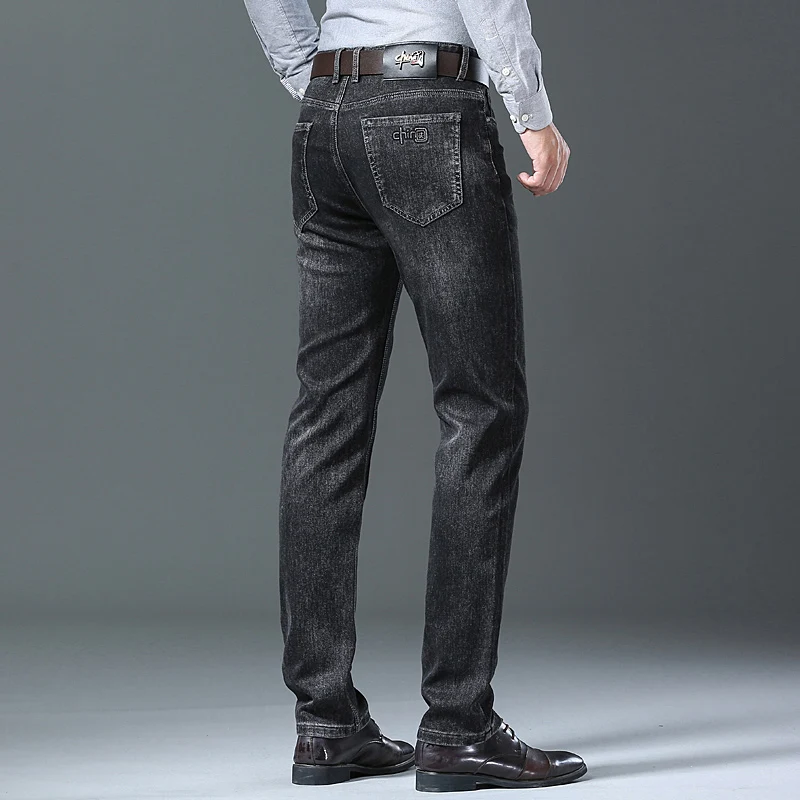 بنطال رجالي أسود فضفاض مستقيم الساق كاجوال ، جينز سميك ، بنطال دينيم ، طراز كلاسيكي ، تمدد ، عمل ، خريف ، شتاء ، جديد ، #3