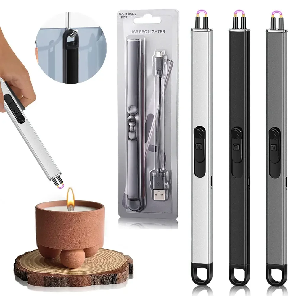 

3PCS USB Electrical Lighters Windproof Arc Lighter Long Handle Safety Switch Smoking Lighter for BBQ Candle Kitchen Use