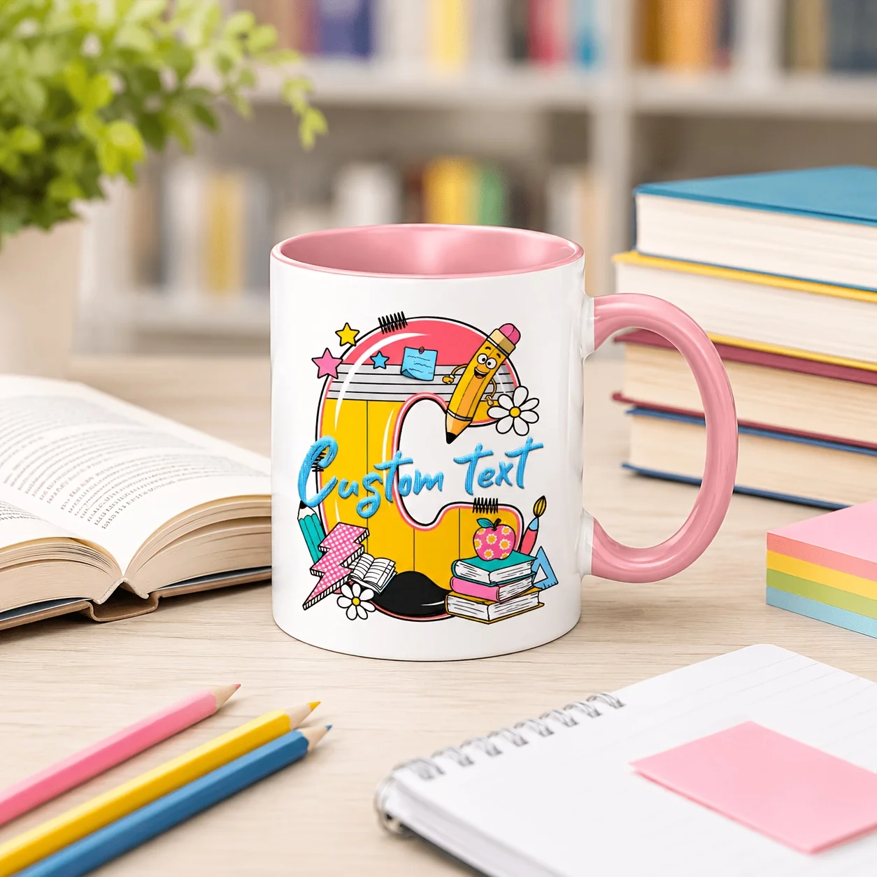 Inner Color Custom Teacher Letter Mug Back To School Gift Teacher Custom Coffee Cup Cute Stationery Theme Desktop Decoration For