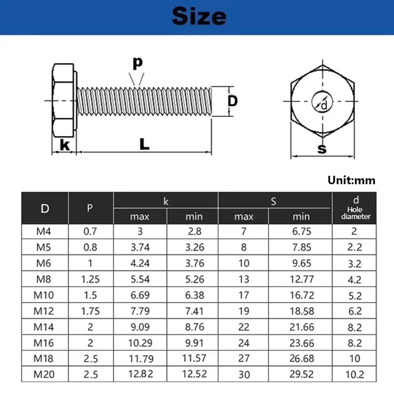 304 Stainless Steel  Outer Hexagon Internal And External Threads Bolt Adaptable Screw  Hollow Bolts M4-M20