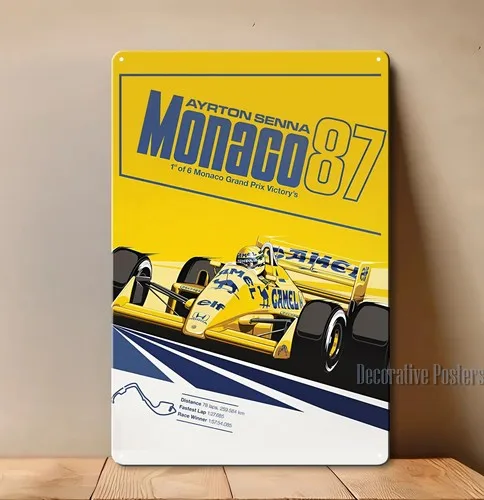 Ayrton Senna Monaco 1987 Race Metal Poster - Collectable Sign Size: