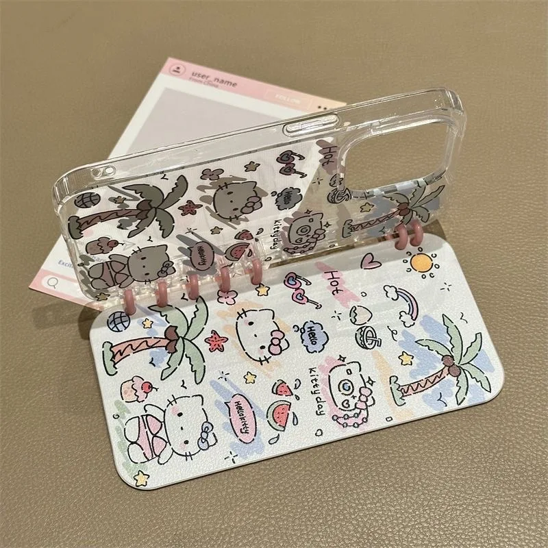 الكتابة على الجدران كيتي فليب ثلاثية الأبعاد دفتر الكرتون لينة واضح جراب هاتف آيفون 15 برو ماكس 14 16 زائد 13 12 11 غطاء حامل للصدمات #5