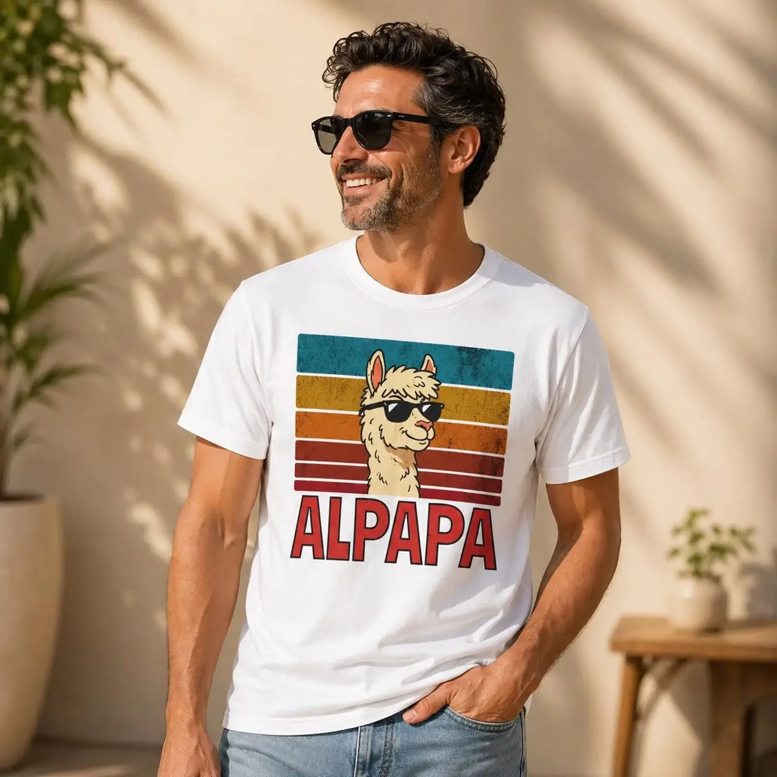 ALPAPA Retro Alpaka T-Shirt Lustig für Papas Geburtstag Vatertag Herren Vintage Gewaschenes Homme Grafik-Mode Lässig Bequem