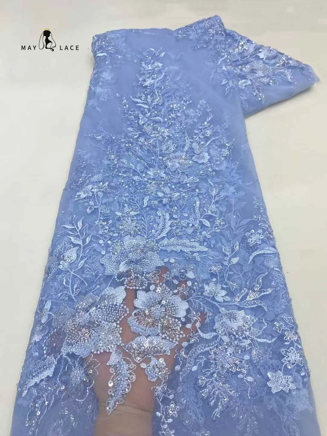 

African Lace Fabric 2025 High Quality Lace Bridal Groom Lace Fabric With Sequins Embroidery Tulle Lace Fabric Nigerian Dresses
