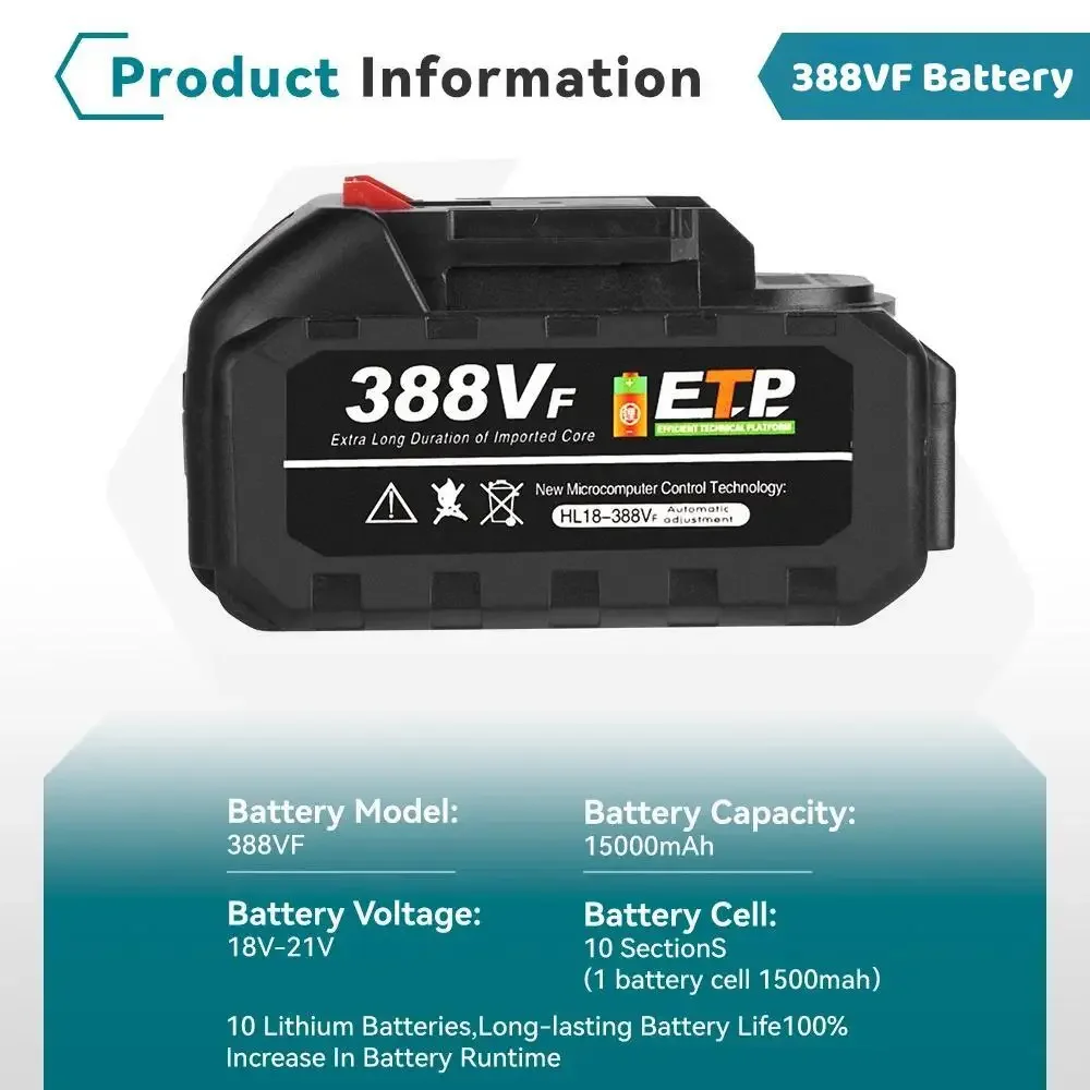 1/2PCS 388VF Rechargeable Lithium Battery for Brushless Chainsaw Electric Drill Electric Wrench Adapted With Makita 18V B series