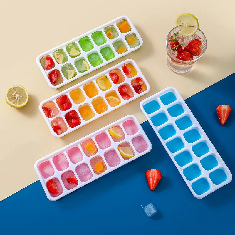 14 Grid Silicone Ice Cube Tray Square Ice Mold with Lid Soft Easy Release Ice Maker Box for Home Bar Kitchen Freezer Storage