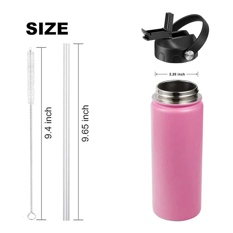 A46T Replacement Lids Dustproof Leakproof Flip Top with Straw for Hydroflask Wide Mouth 12/16/18/20/32/40/64oz Water Bottles