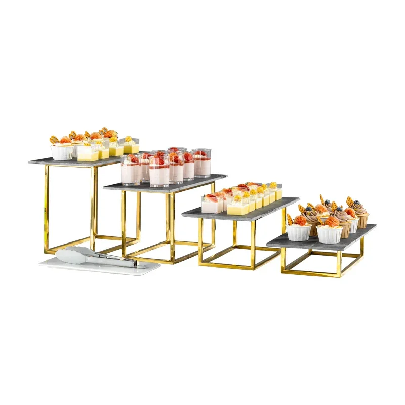 

Luxury Hotel Event Center Sketch Pastry Fruit Cake Gold Rack Decoration Self-service Food Display Rack