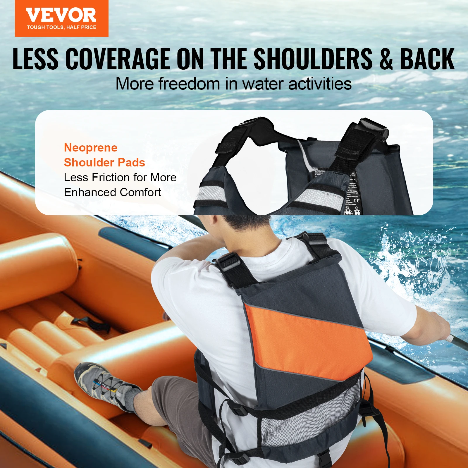 VEVOR Life Vest for Watersports (PFD), Men & Women S/M/L/XL, Waterproof Nylon & 80N/85N/96N/110N Buoyancy for Any Water Activity