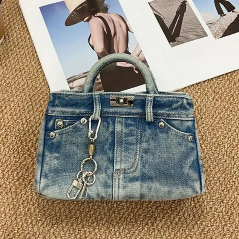 Denim Butot Handbag Y2K Cowboy Retro Vintage Washed Bag Single Shoulder Crossbody Bag Platinum Unisex A Buckle Wash Bag New