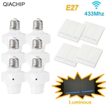 QIACHIP אלחוטי חכם אור נורות מתאם AC110V 220V E27 מנורת בעל שימוש עם 433MHz אלחוטי שלט רחוק קיר מתג