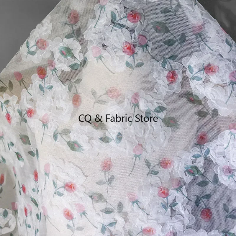 

Трехмерная вышитая сетчатая ткань розы. Высококачественная одежда для выступлений. Платье принцессы. Марлевое платье. Дизайнерская ткань одежды.