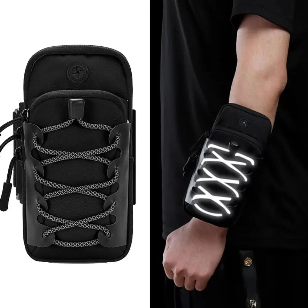 

Double-layers Running Phone Bag Adjustable Protective Wrist Phone Bag Dustproof Reflective Sports Arm Bag Sports