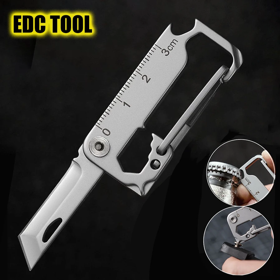 Stainless Steel Key Chain Knife Pocket MINI Folding Knife Lightweight Belt Pendant Multifunctional Screwdriver Car Key