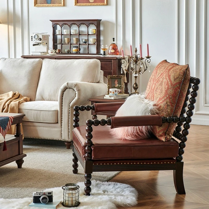 

Solid wood single sofa French tiger chair antique living room leisure stool