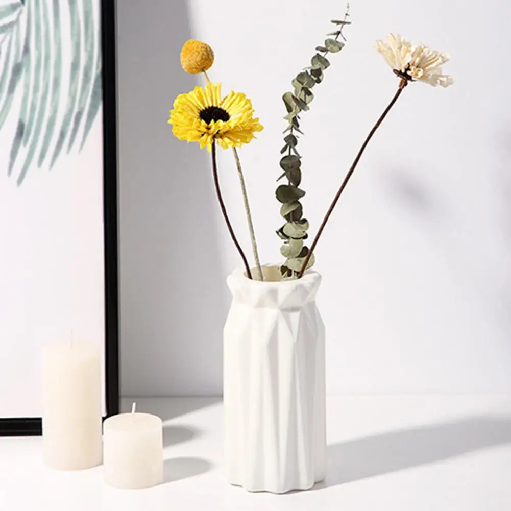 Flower Vase Geometric Design Non-slip Base Shatterproof Flower Container Table Vase Desktop Decoration Flower Arrangement