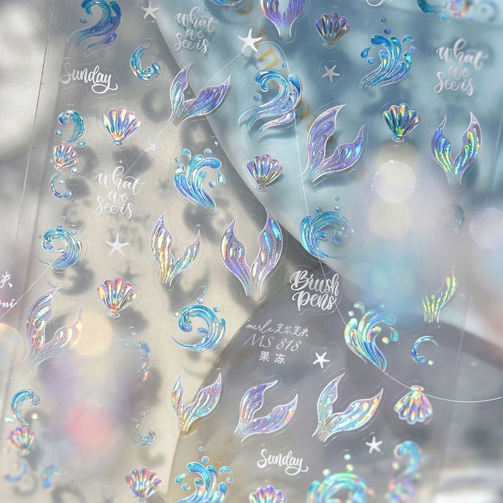 Conchiglia dell'oceano Stella marina Conchiglia Conchiglia Balena Delfino Cavalluccio marino Albero di cocco Bolle d'acqua Adesivo autoadesivo per nail art Decalcomania per manicure