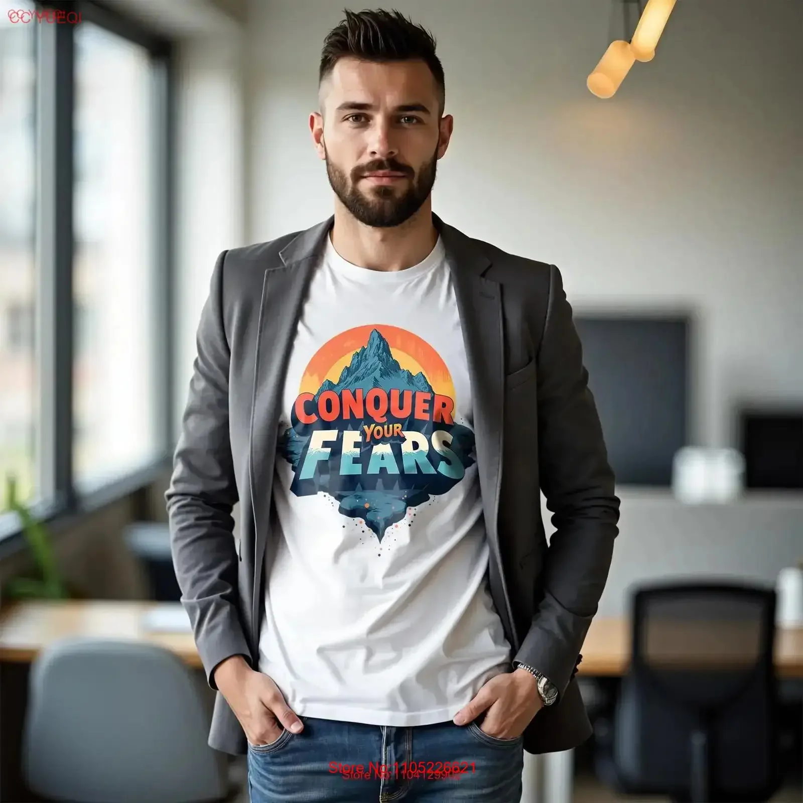 T-shirt Conquer Your Fears, design montagne, Pure Horizons, inspirant, vintage, vêtements de créateur décontractés
