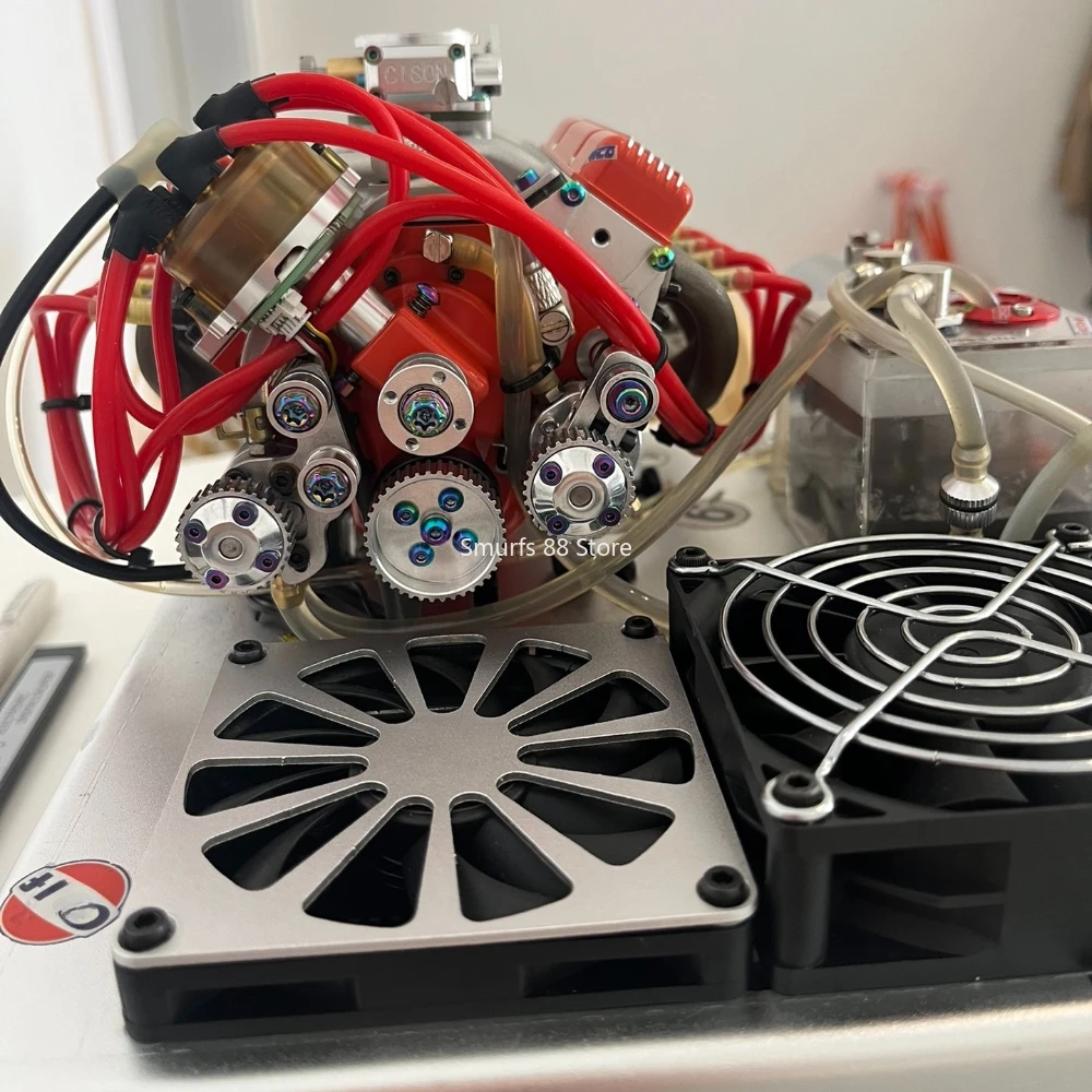 CISON V8 Engine Model with Metal Base Mini Water-cooled Engine Finished Product Independent Lubrication with LED Tachometer