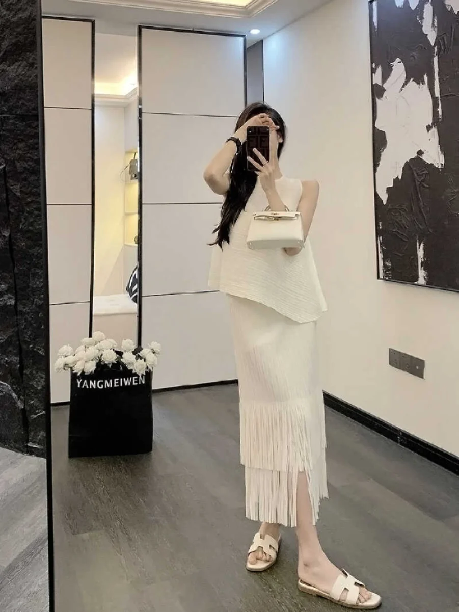 Fashionable Summer 2026 Small Fragrance Style Goddess Elegant Salt Series Light Maturity Three Home Wind Folded Top Half Skir...