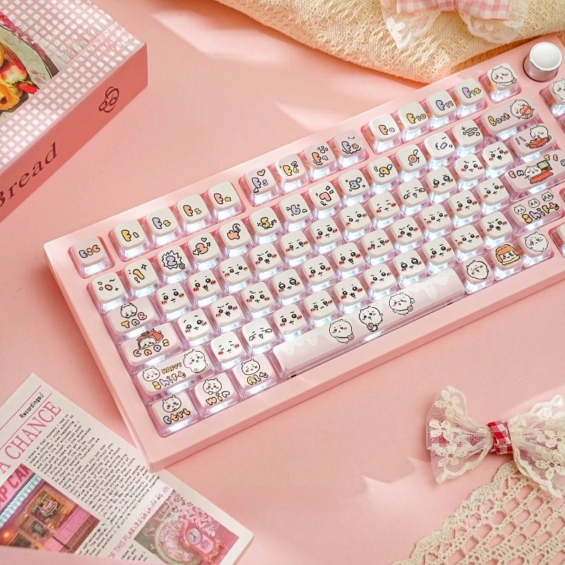 Anime Chiikawa Keycaps Four Sided Translucent PBT Dye Sub for Cross Stem Mechanical Keyboard Comfortable Grip for Office Gaming