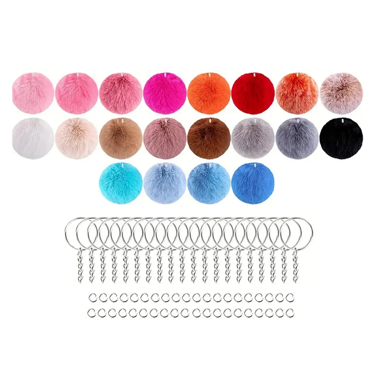 New 80PCS Keychain Fur Pompoms Keychain with Tassels and Keyrings for Bag Charm Accessories
