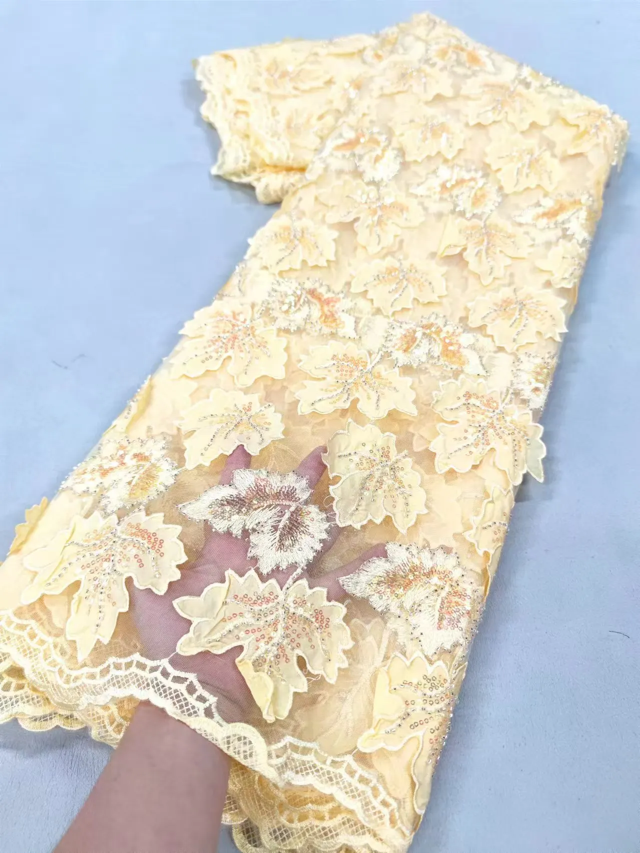 

Nigerian Tulle Lace Fabric for Sewing, Wedding Dress, Chiffon Party Guipure, High Quality, Sequins, 5Yard, 2024 XL013