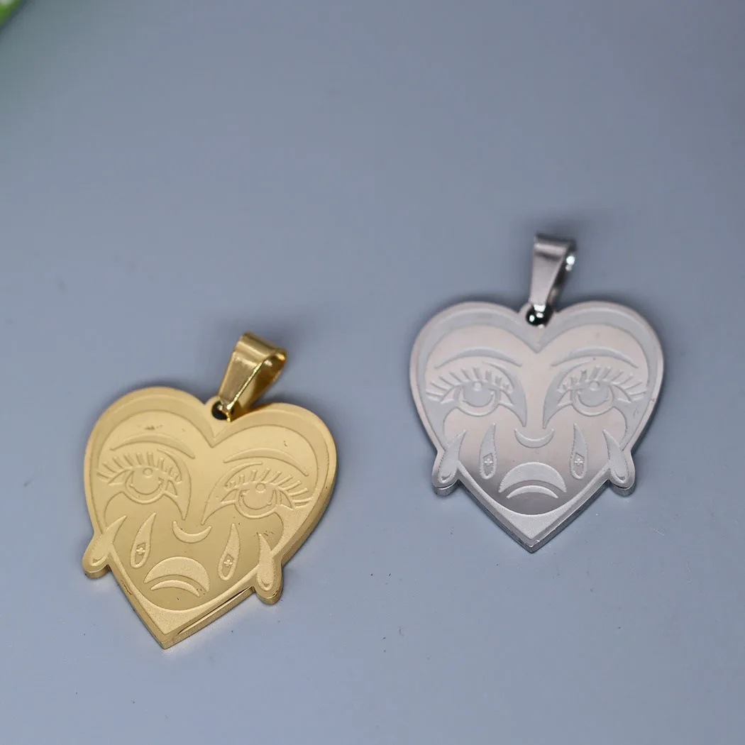 2Pcs/lot Trendy Love Crying Heart Charm For Necklace Bracelets Jewelry Crafts Making Findings Handmade Stainless Steel Charm
