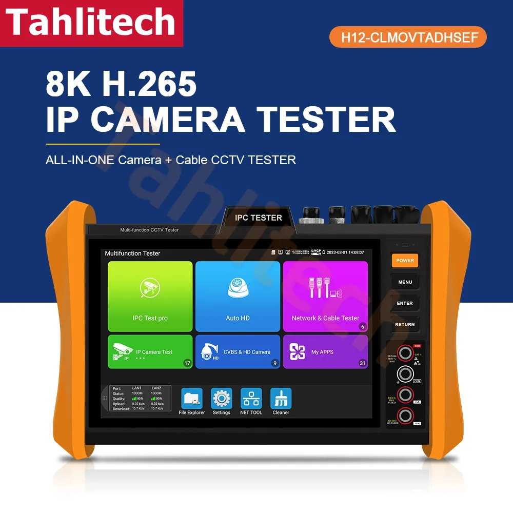 8 "HD IPC تستر CCTV 8MP AHD TVI CVI تستر شريط الألوان مولد SFP وحدة بصرية PoE ++ 8K IP كاميرا تستر كابل الشبكة اختبار