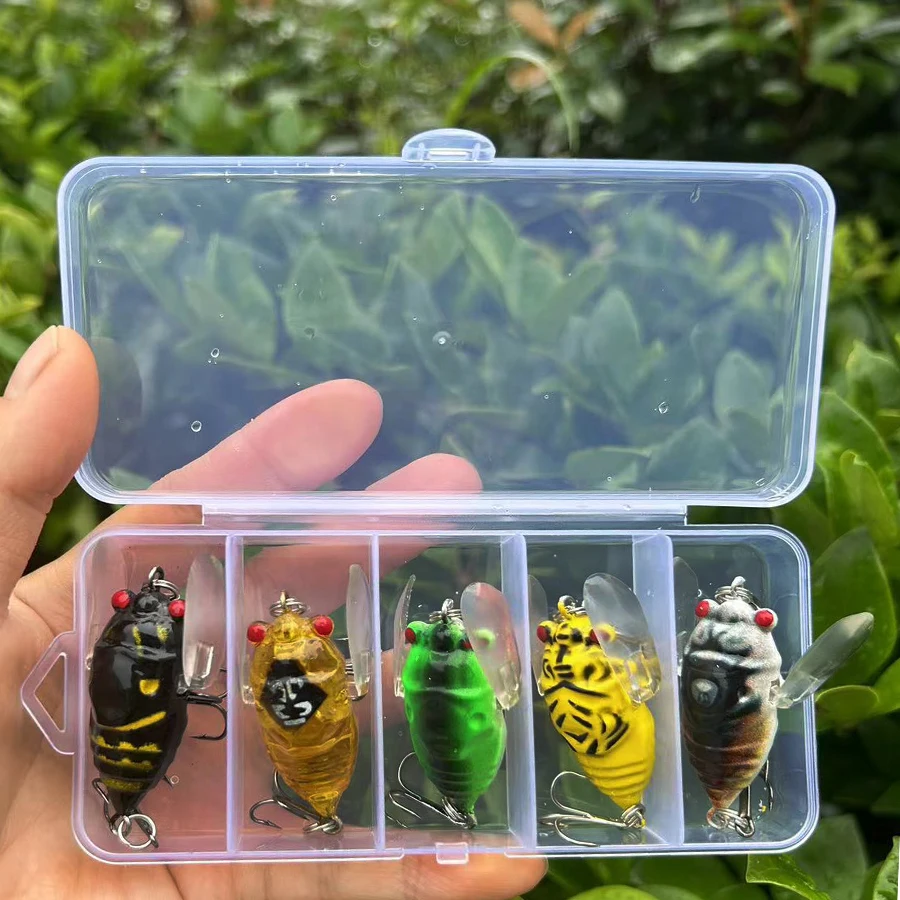 5PCS Zikade Crankbait Angeln Locken 3D Holographische Augen Harten Köder Biomimetische Zikade Form Harten Köder Angeln Getriebe Künstliche Köder