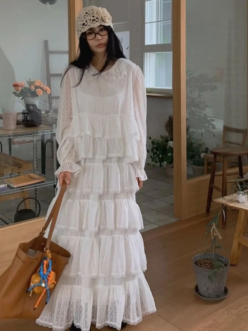 Vestido Longo E em Camadas Estilo Dongdaemun INS Exclusivo Online Chinês Primavera Outono Inverno Espura Regular