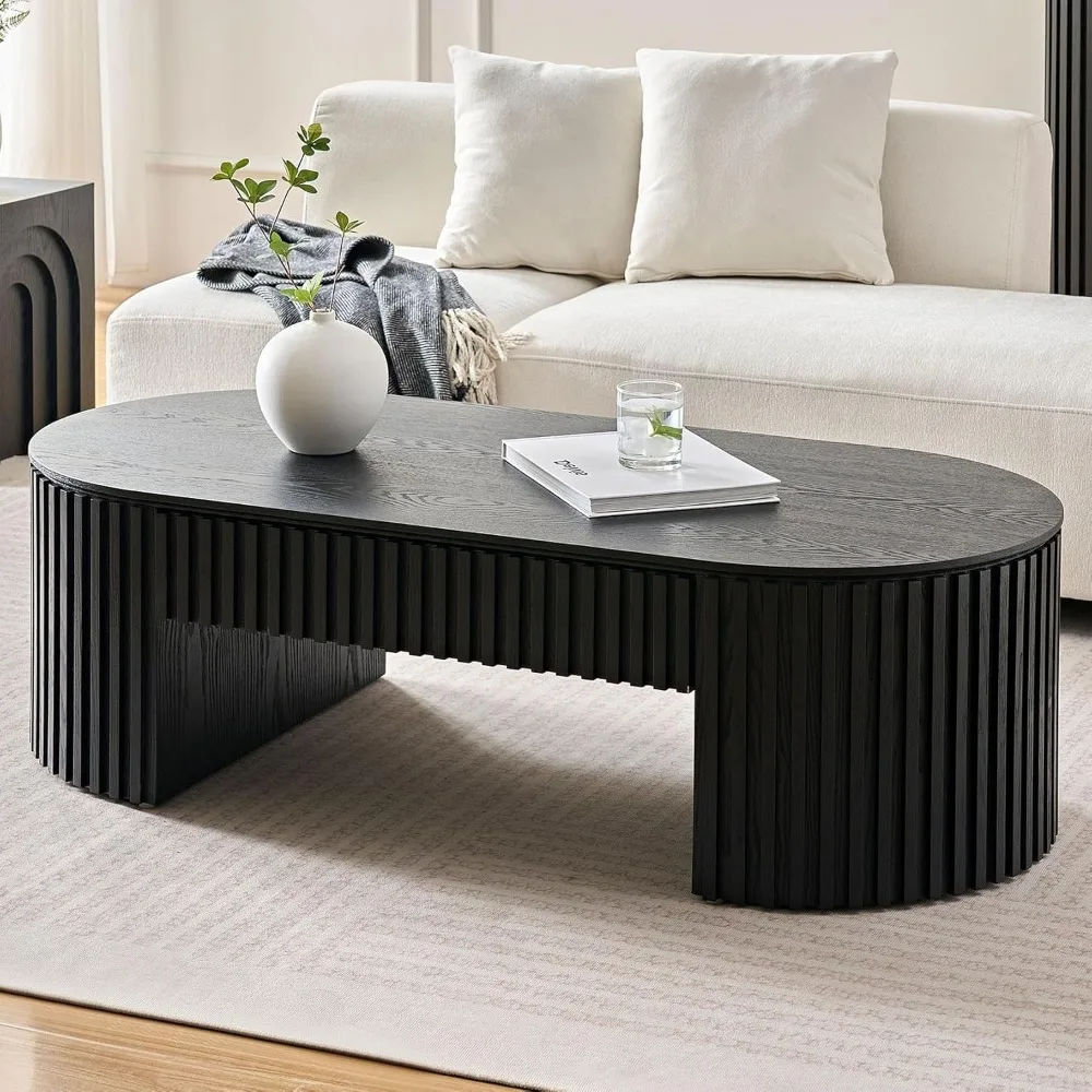 Coffee Table Oval 51.18" Wood Coffee Table for Living Room Farmhouse Coffee Table with Drawer Mid-Century Modern
