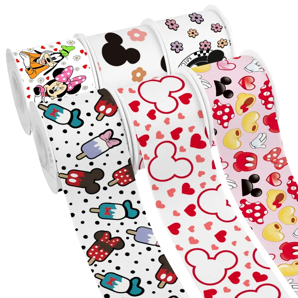 

Disney Cartoon Lovely Mickey Mouse Pattern Design Printed Grosgrain Satin Ribbon for Gift Wrapping Hair Bow 50 Yards