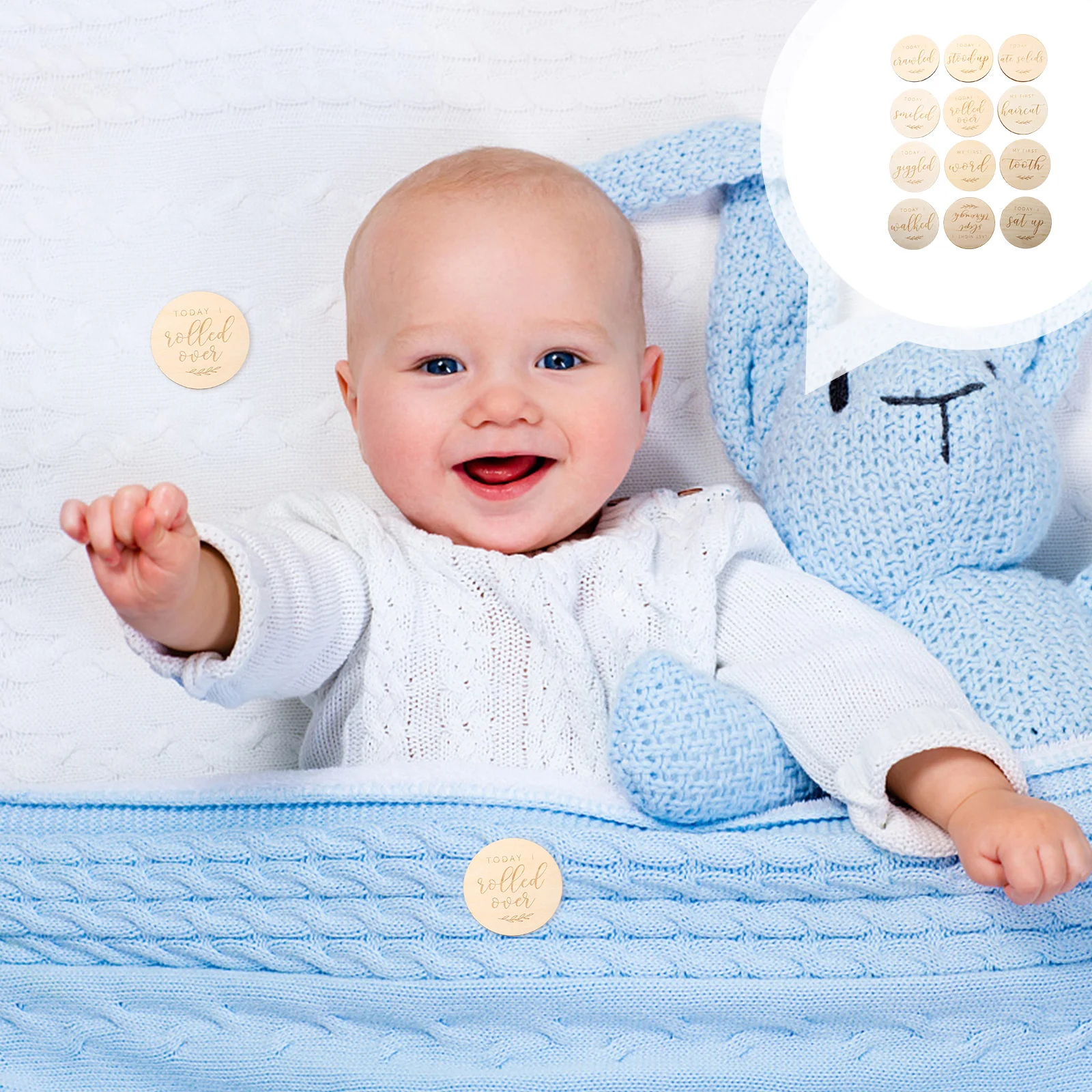 

12Pcs Wooden Baby Milestone Memory Photo Cards Newborn Growth Recording Photography Props Baby Growth Recording Cards