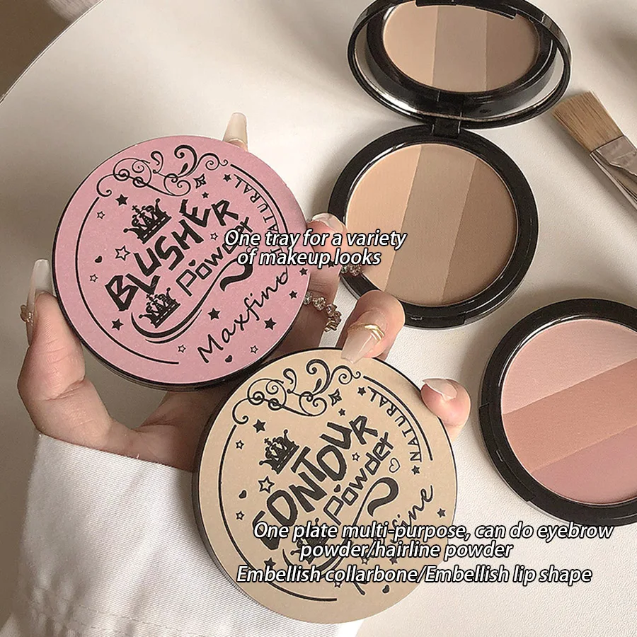 Paleta de blush de três cores, delicada, de longa duração, à prova d'água, não desbota, bandeja de integração de blush