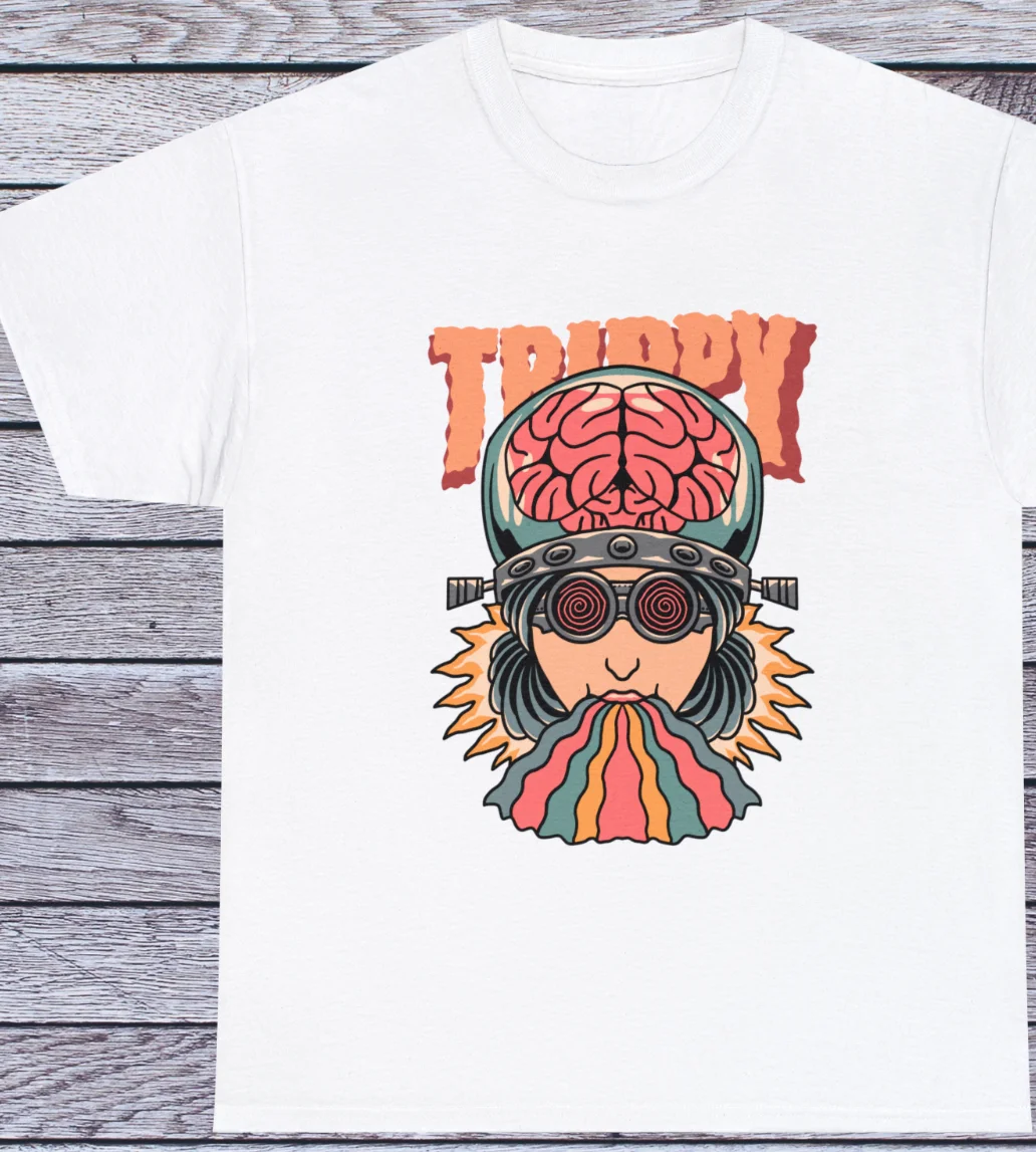 Trippy Brain T Shirt Psychedelic Vintage Old School Tattoo Street Clothing