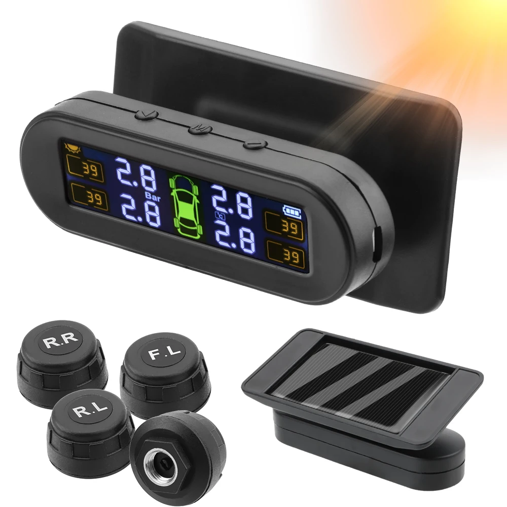 Bandenspanningscontrolesysteem Temperatuurwaarschuwing Nieuwe C Externe batterijversie Sensoren Solar TPMS Autobandenspanningsmonitor - afbeelding 1