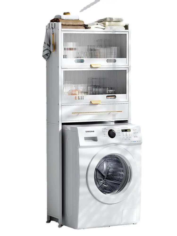 

With cabinet, washing machine, top, shelf, shelf