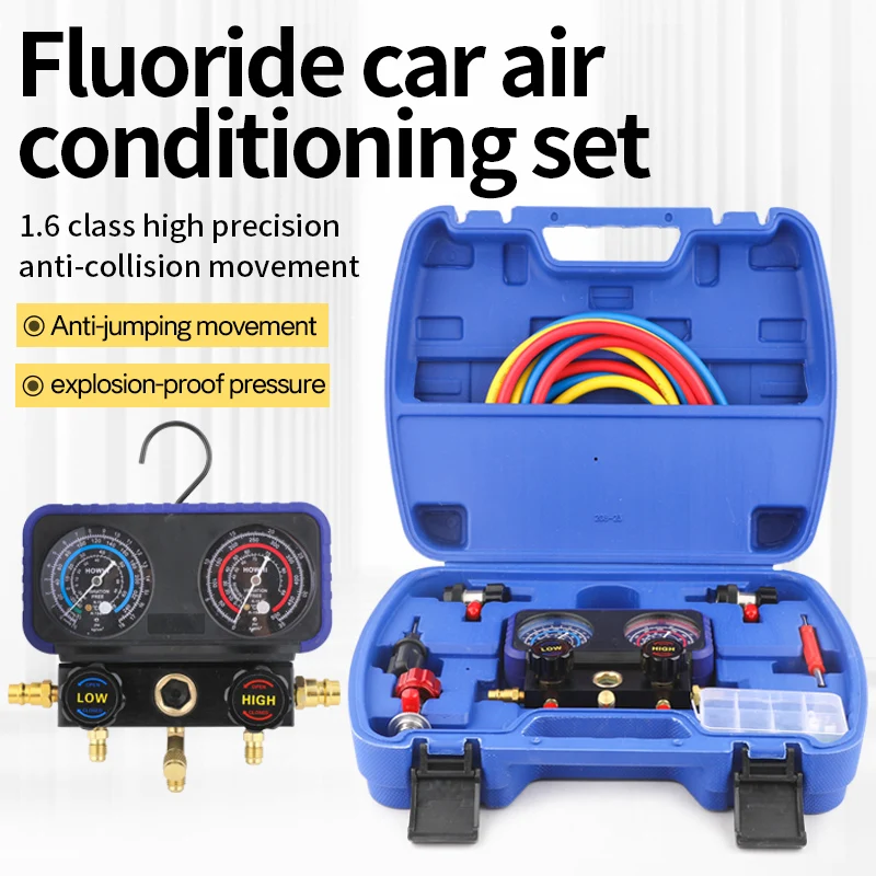 R134a Refrigerant Car Fluorination Gauge Freon Pressure Gauge Refrigerant Dual Gauge Valve Airconditioner Fluorination Tool Set