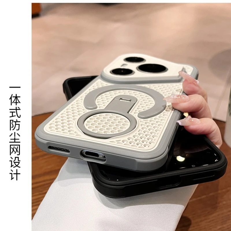 Etui magnetyczne 360 do Huawei Pura 90s Pro Max Pura 80 Ultra Pura70 Pro+ °   Pierścień z otworami w kształcie plastra miodu, odprowadzający ciepło, powłoka PC o dotyku skórzanym. — zdjęcie produktu 6
